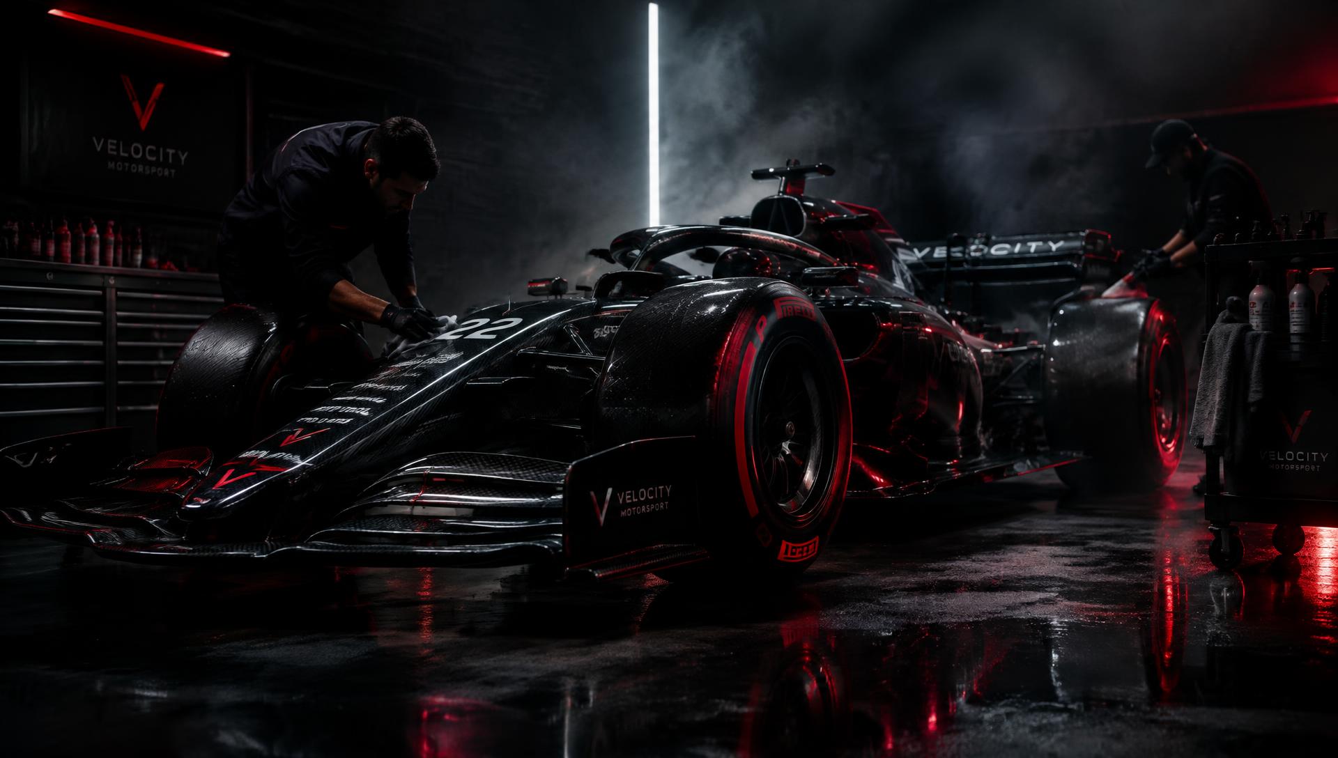 Glossy black sports car under studio lights